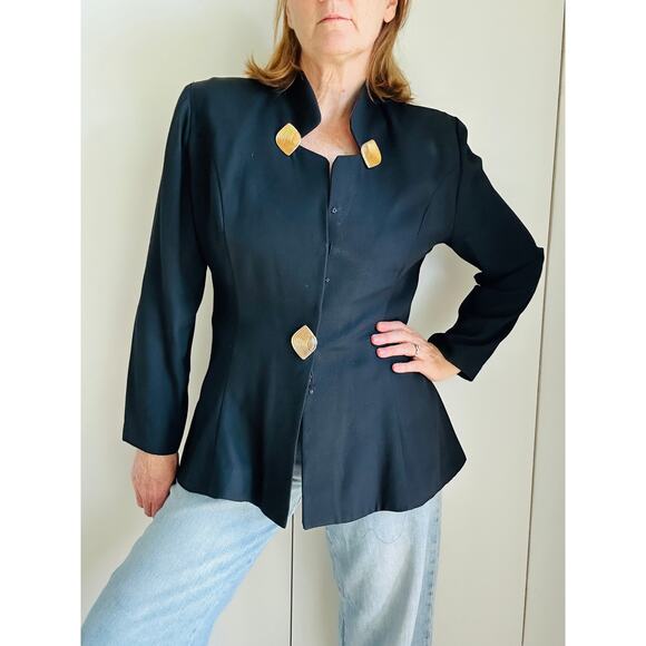 Vintage 90s Blazer Womens Size Medium Glam Statement Gold Detail Buttons - Picture 1 of 10